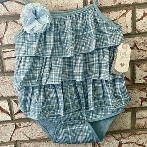 Blue Plaid Ruffle Baby Romper